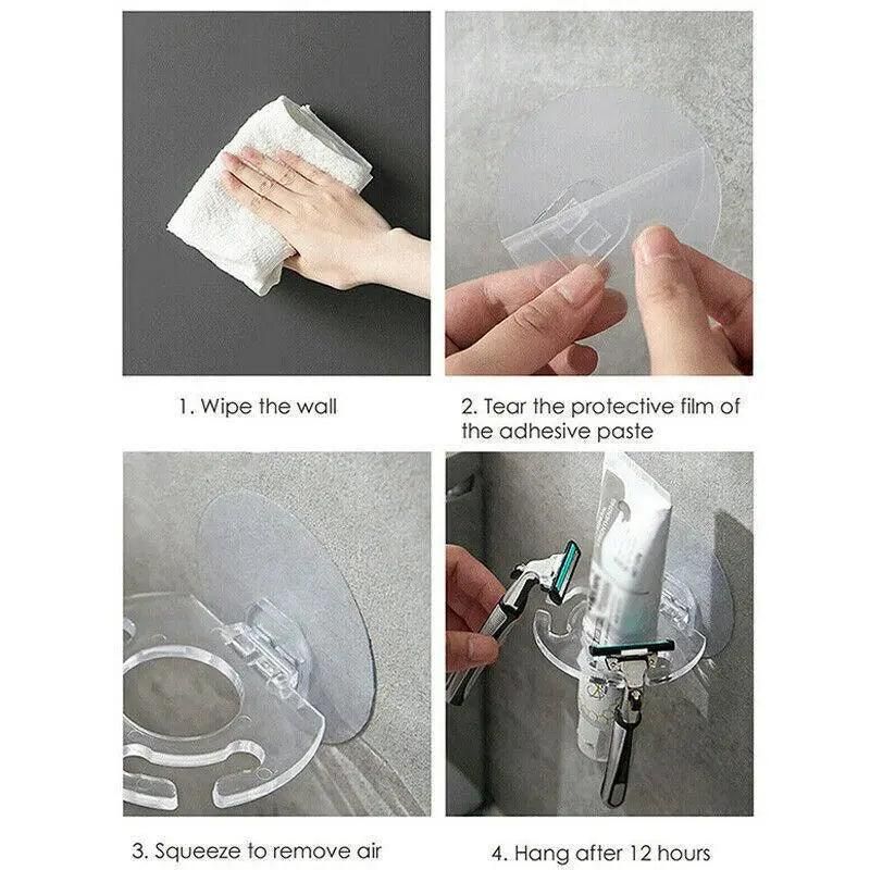 Toothbrush Holder Wall Mount Sucker Bathroom Suction Cup Toothpaste Storage Rack - Grey