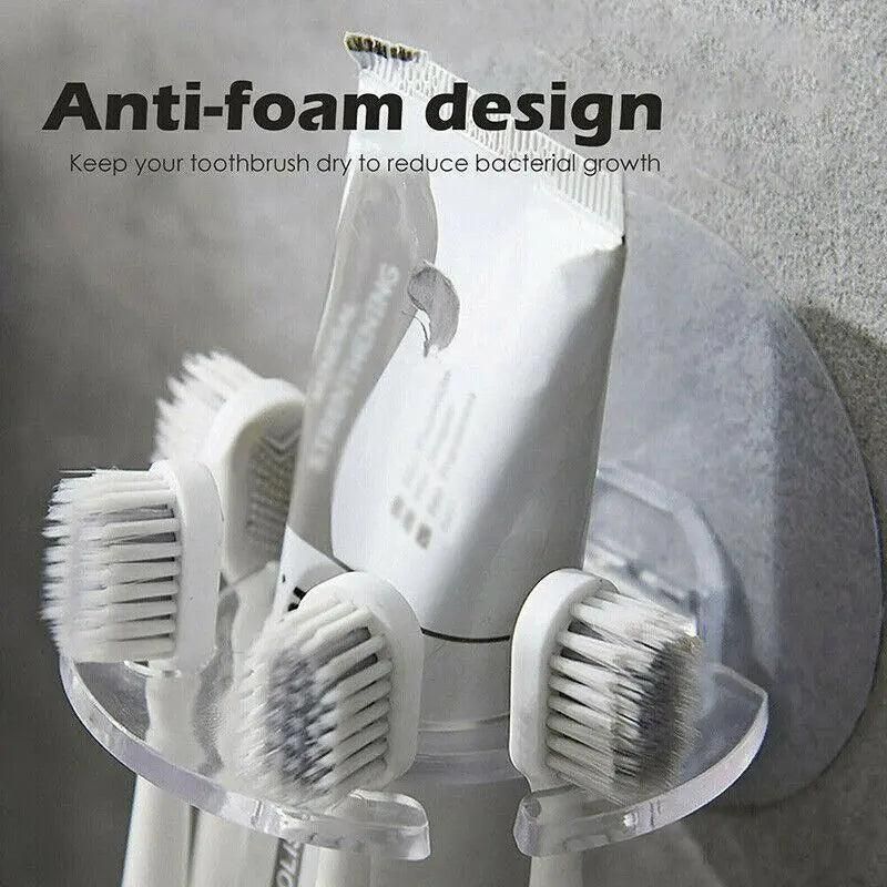 Toothbrush Holder Wall Mount Sucker Bathroom Suction Cup Toothpaste Storage Rack - Grey