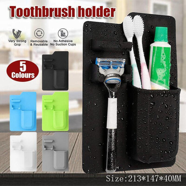Silicone Shower Toothbrush Holder Bathroom Rack for Razor and Toothpaste - Grey