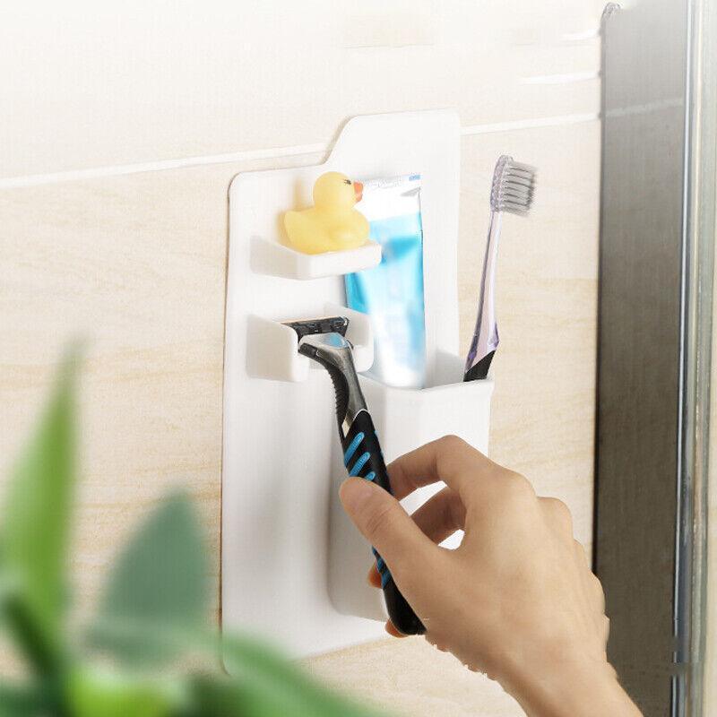 Silicone Shower Toothbrush Holder Bathroom Storage Rack for Razor and Toothpaste - Grey