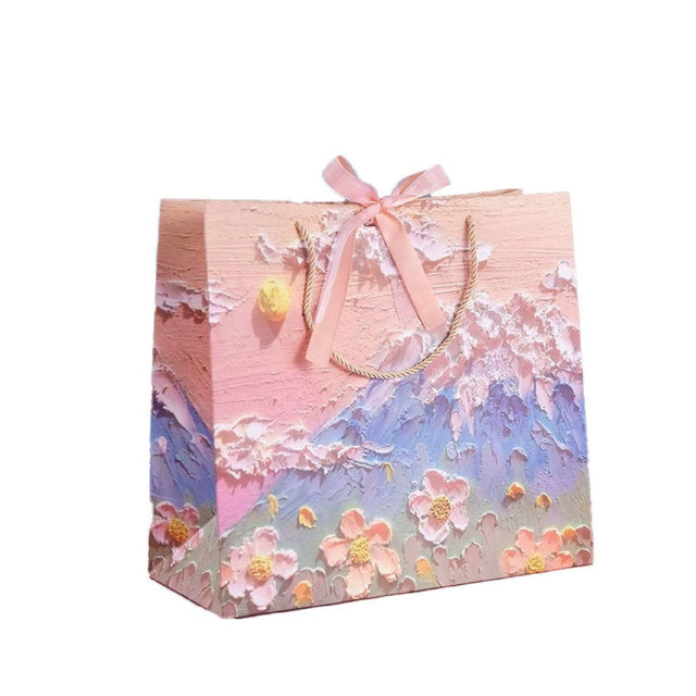 10pcs Oil Painting Gift Paper Bags Birthday Holiday Gift Packaging Tote - M