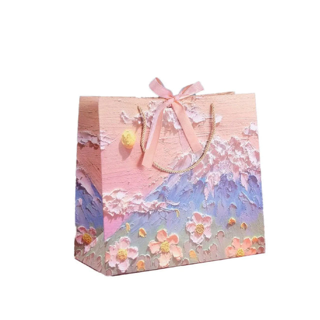 10pcs Oil Painting Gift Paper Bags Birthday Holiday Gift Packaging Tote - S