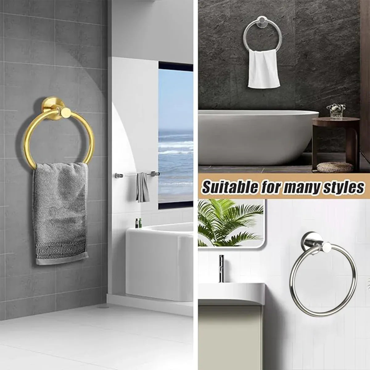 Bathroom Towel Rack Wall Mounted Towel Ring Black Toilet Paper Holder Shelf - Gold