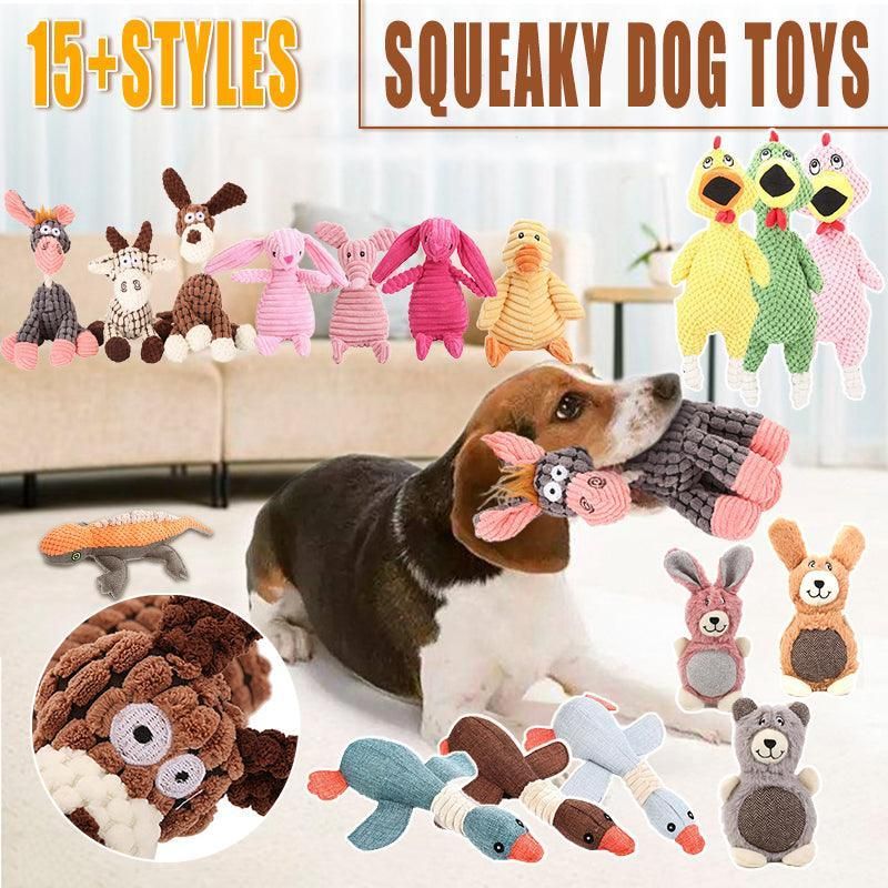 Squeaky Dog Toy Plush Chew Rope Pet Puppy Toys with Squeaker Crinkle for Teething - Light Blue Goose