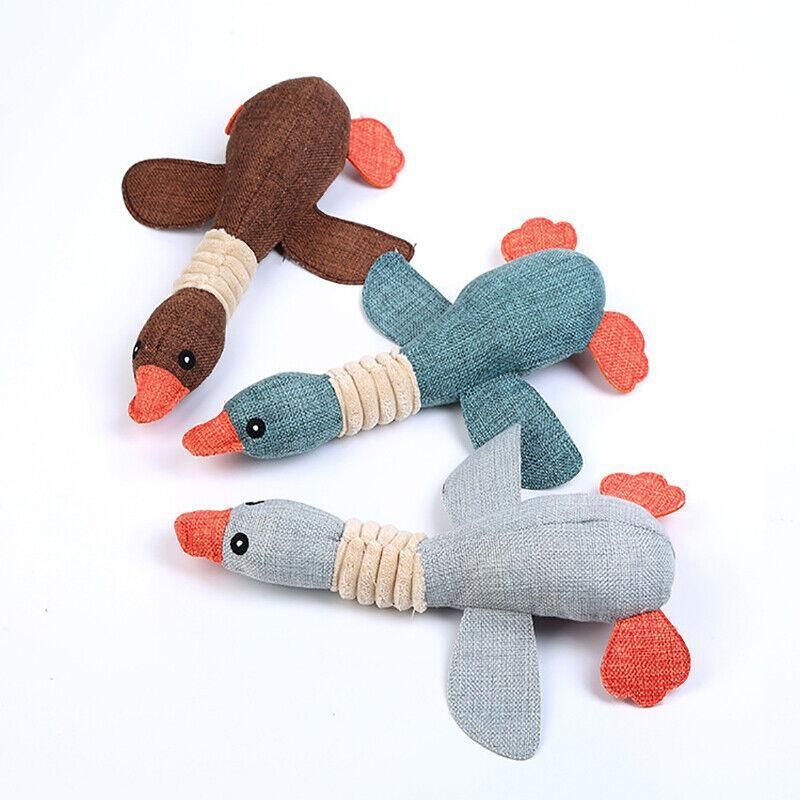 Squeaky Dog Toy Plush Chew Rope Pet Puppy Toys with Squeaker Crinkle for Teething - Light Blue Goose
