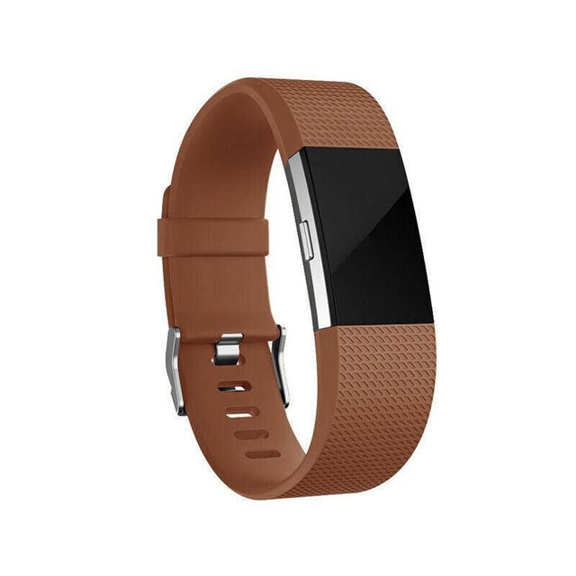 L Size Silicone Watch Wrist Sports Strap For Fitbit Charge Band Wristband Replacement - Brown