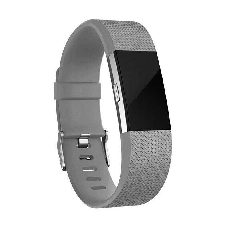 L Size Silicone Watch Wrist Sports Strap For Fitbit Charge Band Wristband Replacement - Grey