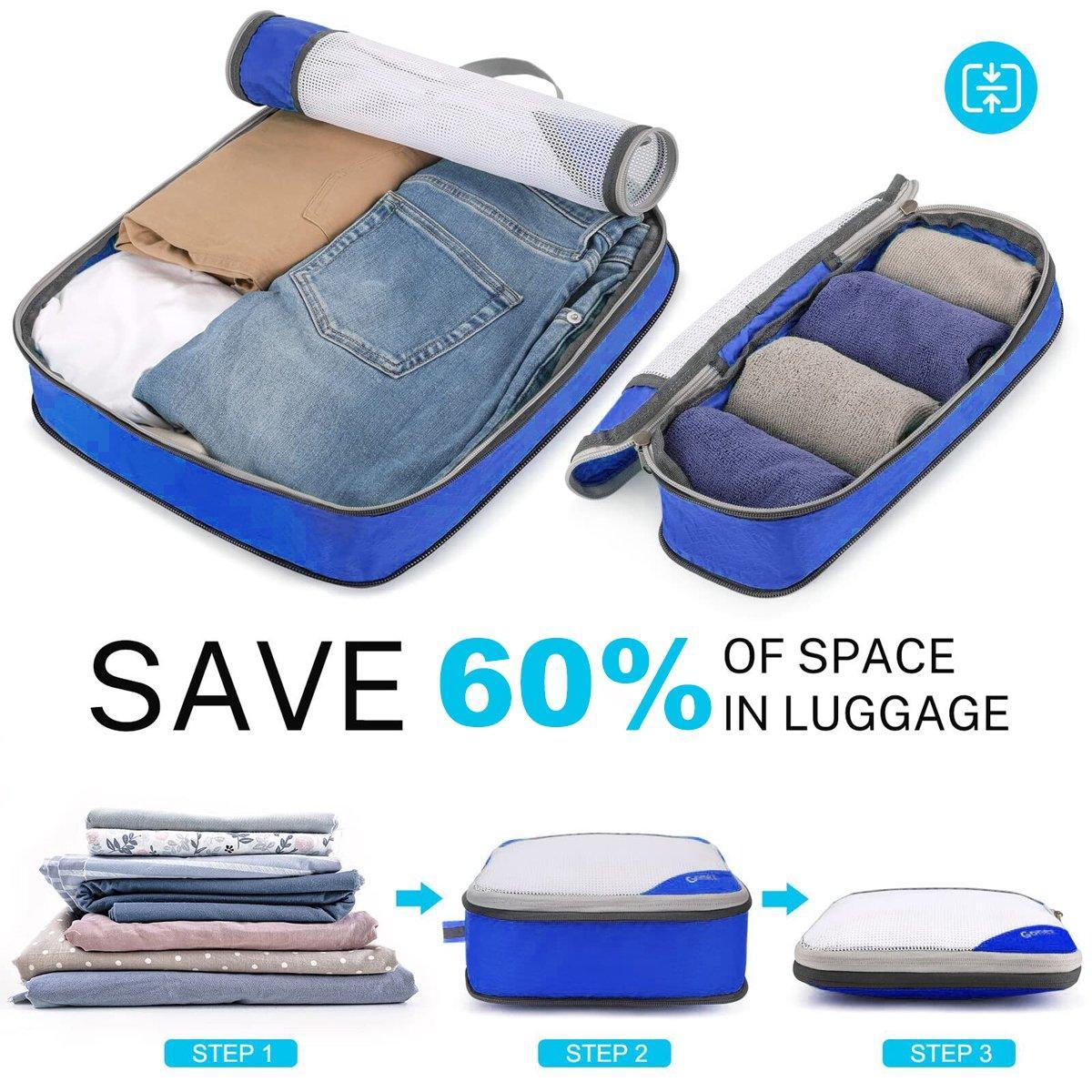 6pcs Mesh Visible Travel Storage Set Waterproof Nylon Compressible Storage Bags - Sky Blue