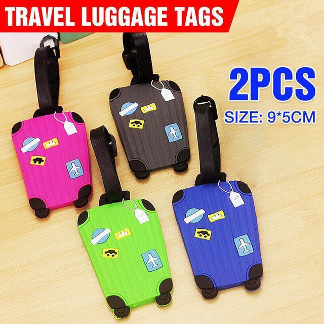 Travel Luggage Tags Set 2 Tag Address Id Labels Suitcase Bag Baggage - Grey+Pink