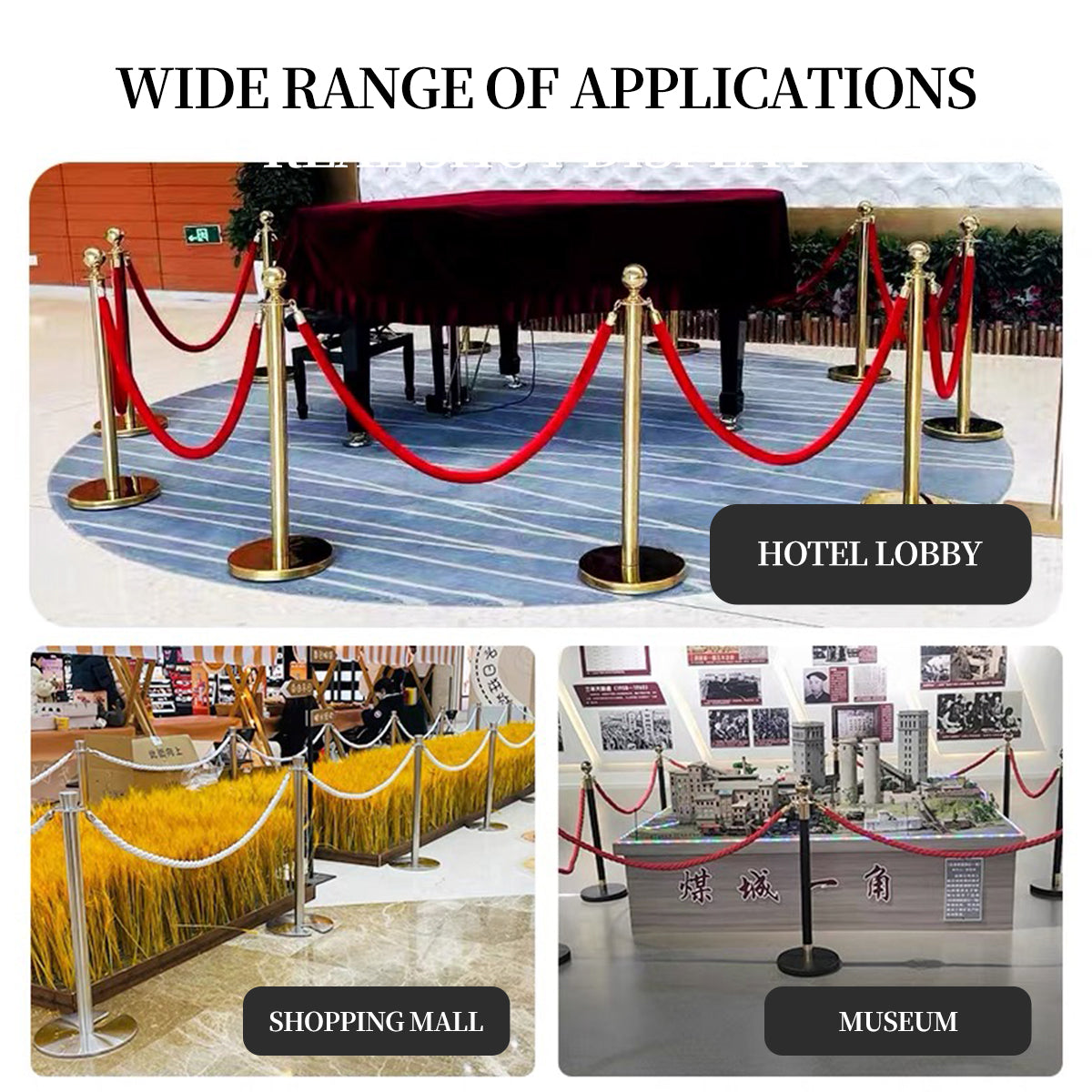 Barrier Warning Line 15M Welcome Pole Isolation Railing Guardrail Expandable - Black