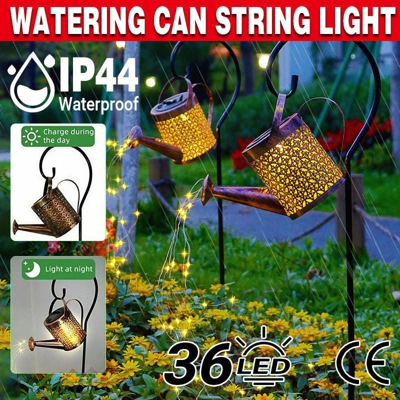 Solar Led Watering Can String Light Outdoor Garden Art Waterfall Lamp Decoration