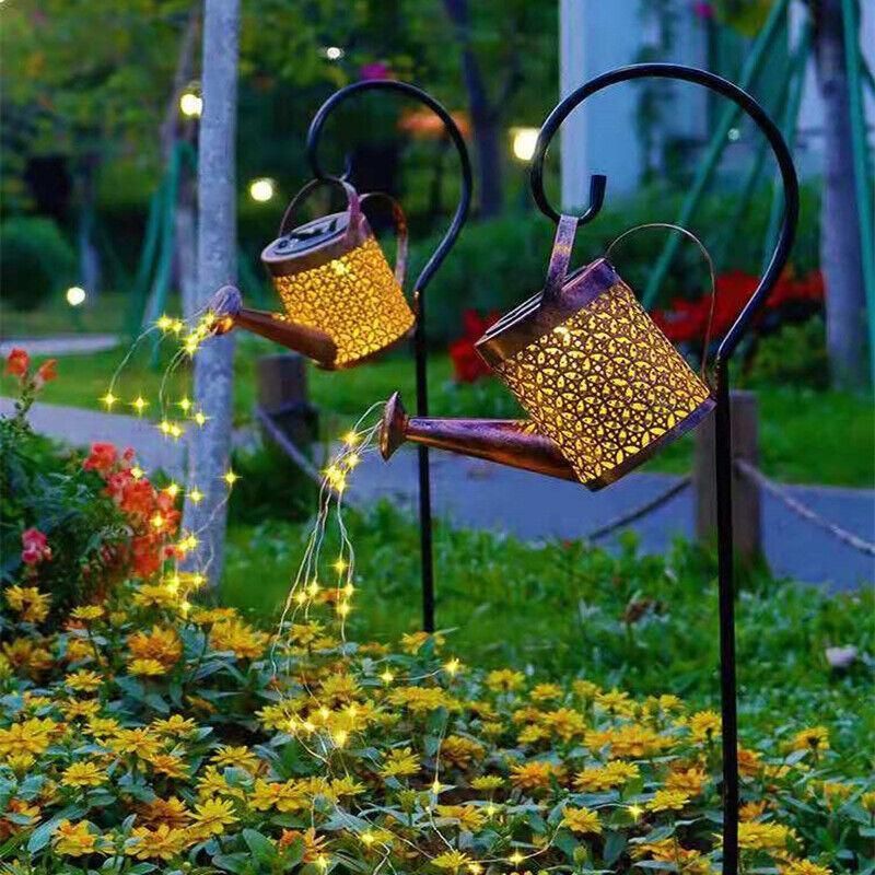 Solar Led Watering Can String Light Outdoor Garden Art Waterfall Lamp Decoration