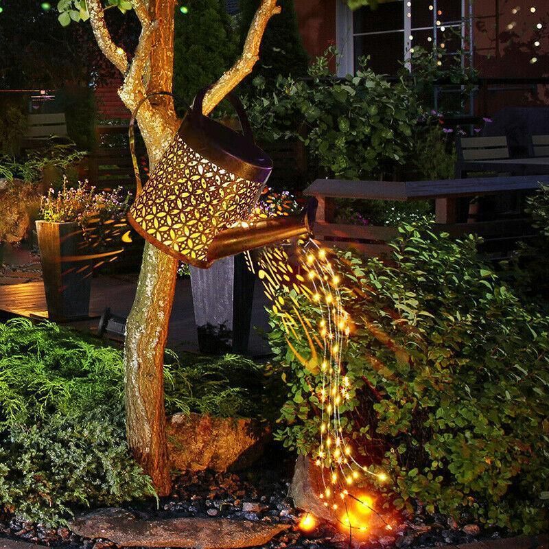 Solar Led Watering Can String Light Outdoor Garden Art Waterfall Lamp Decoration