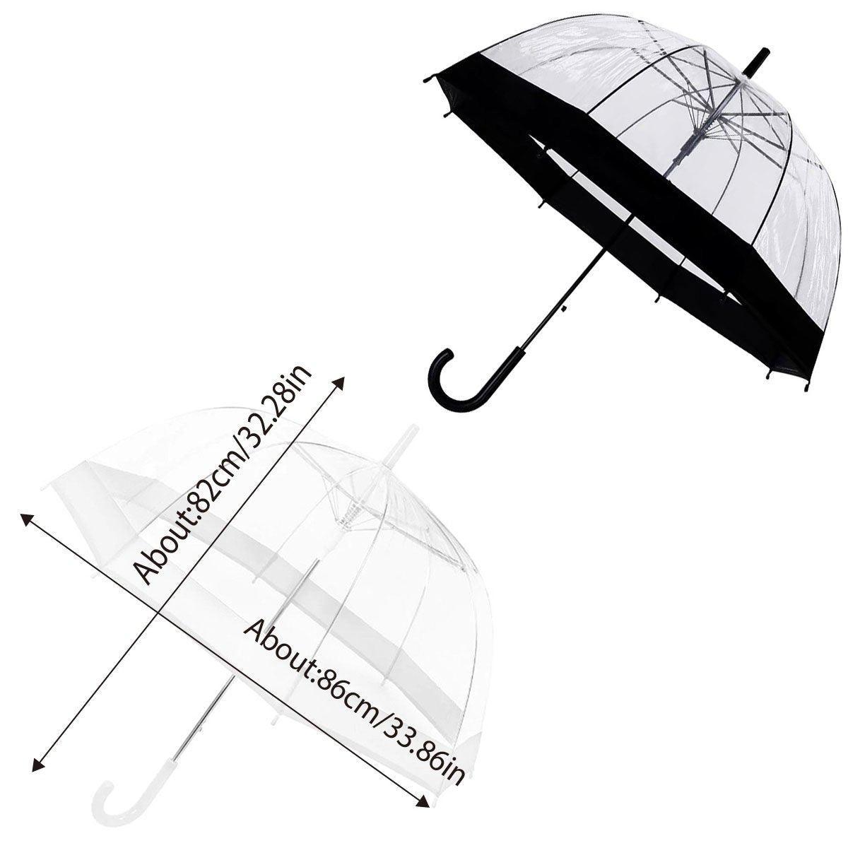 Clear Dome Umbrella Wedding Party Transparent Parasol Handle Waterproof Rain - Black