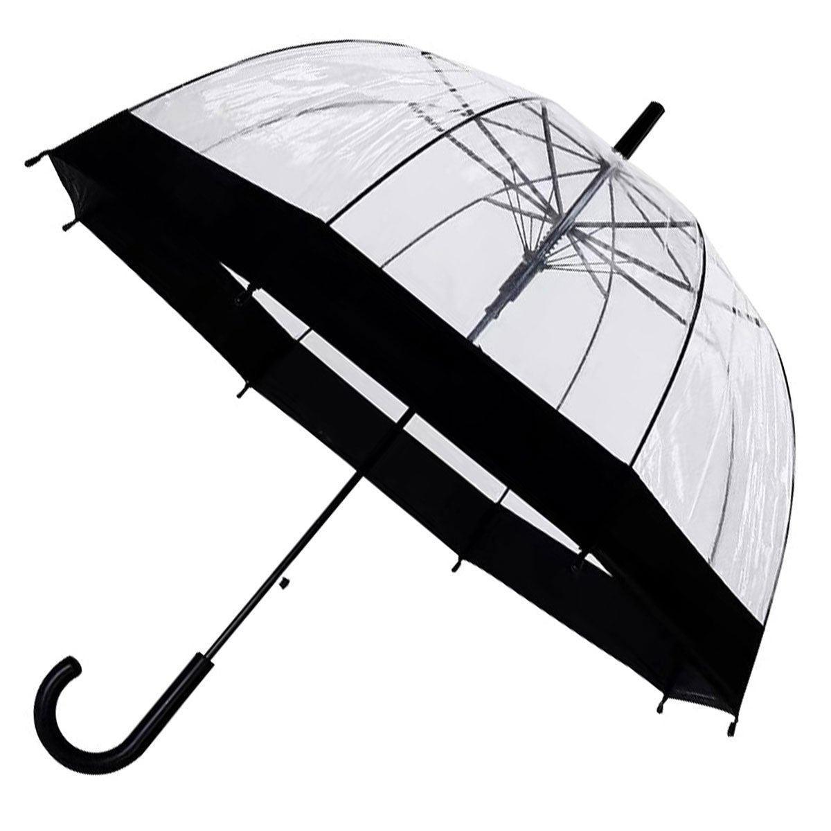 Clear Dome Umbrella Wedding Party Transparent Parasol Handle Waterproof Rain - Black
