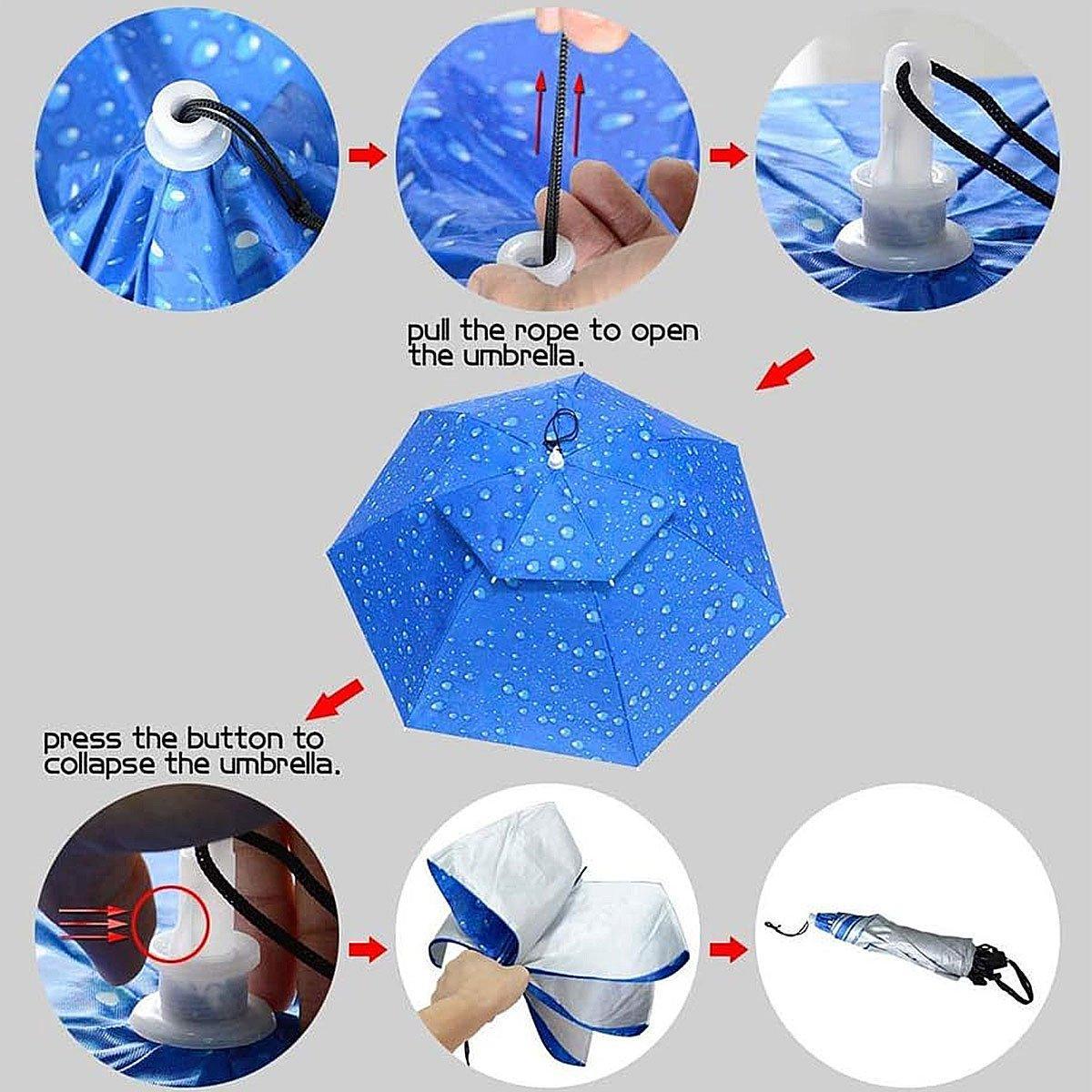 2-Layer Outdoor Foldable Sun Umbrella Hat Fishing Camping Headwear Cap Head Hat - Silver