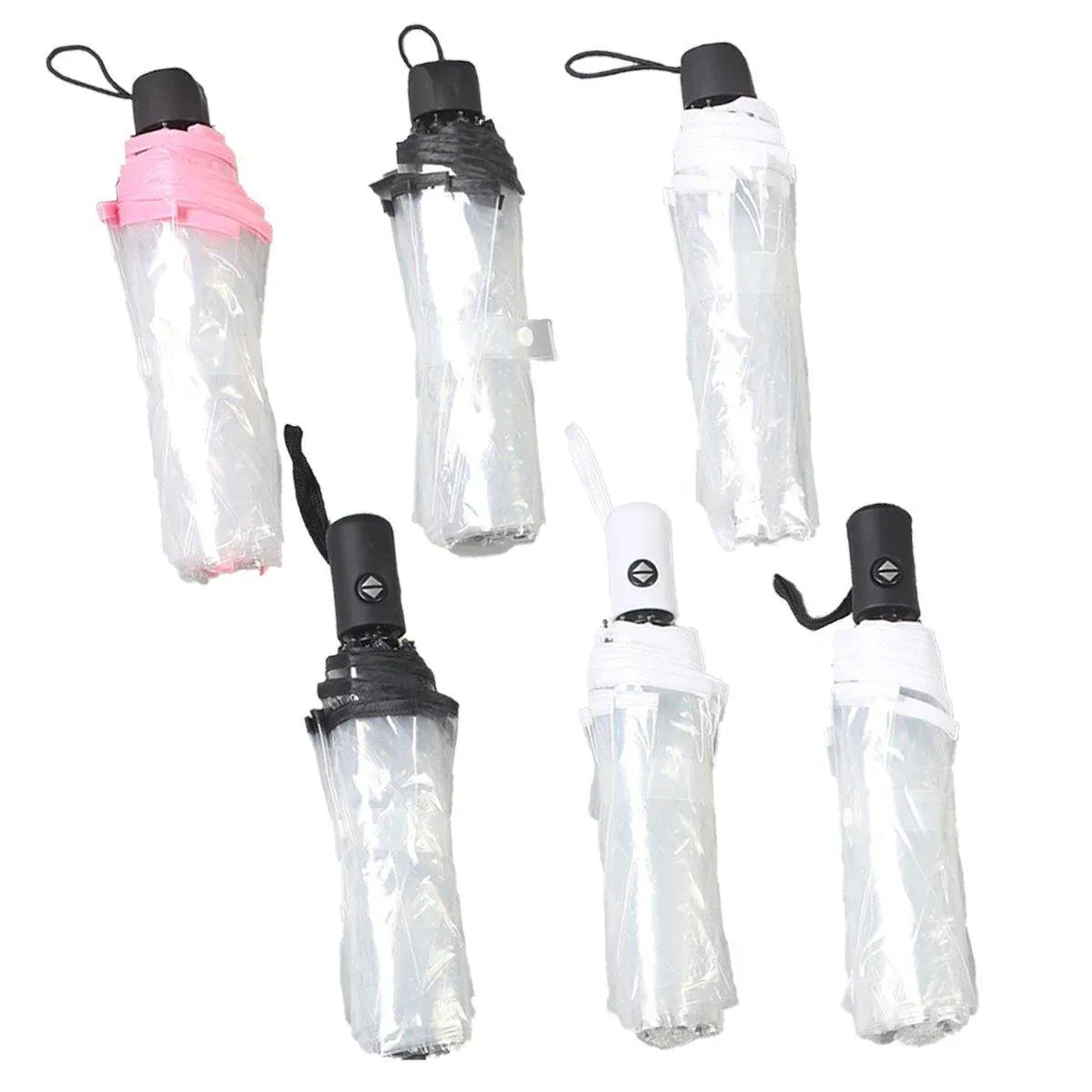 Transparent Folding Umbrella Compact Tri Fold Design Clear Rain Protection Cover - Manually operated-Black