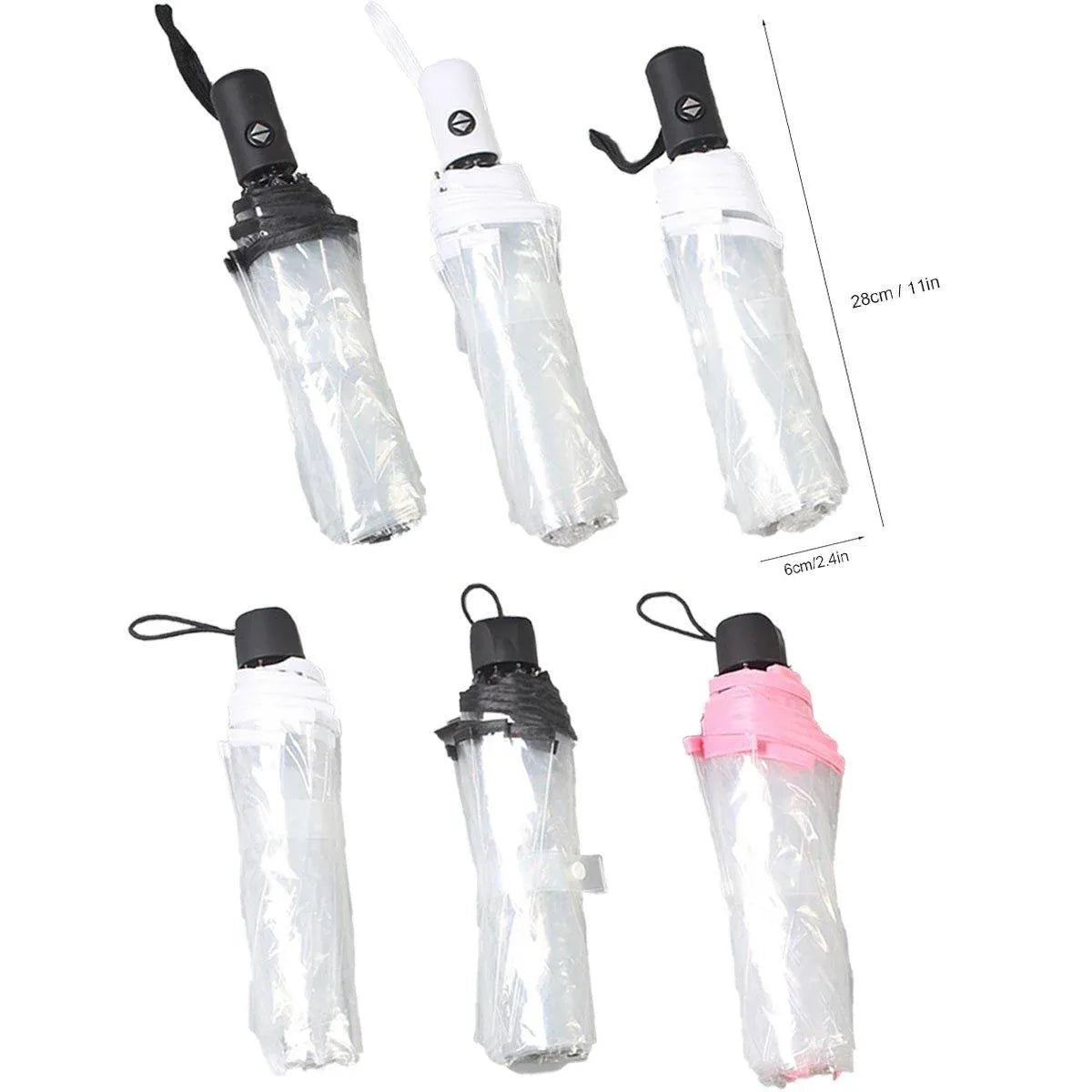 Transparent Folding Umbrella Compact Tri Fold Design Clear Rain Protection Cover - Manually operated-Black