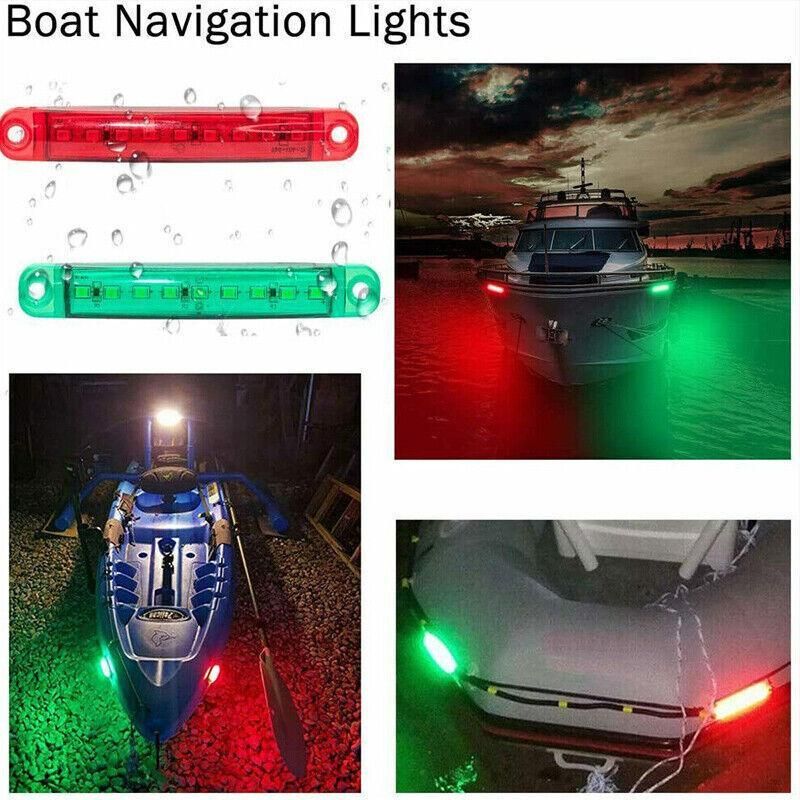4PCS Marine LED Navigation Strip Lights Red and Green Waterproof 12–24V Compatible