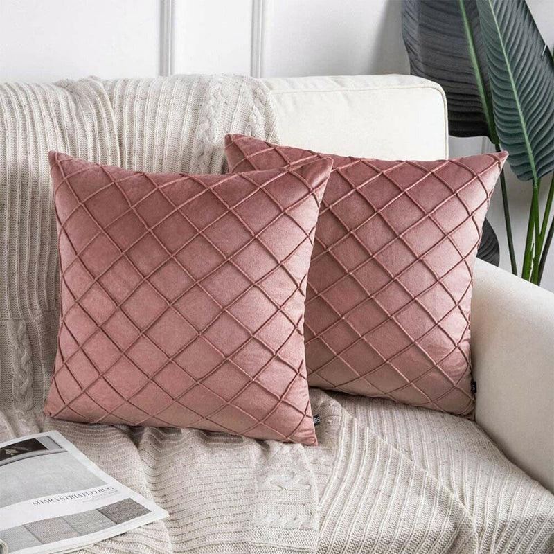 Velvet Cushion Cover Pleated Checked Plaid Plush Decorative Lounge Cushion Cover - Black