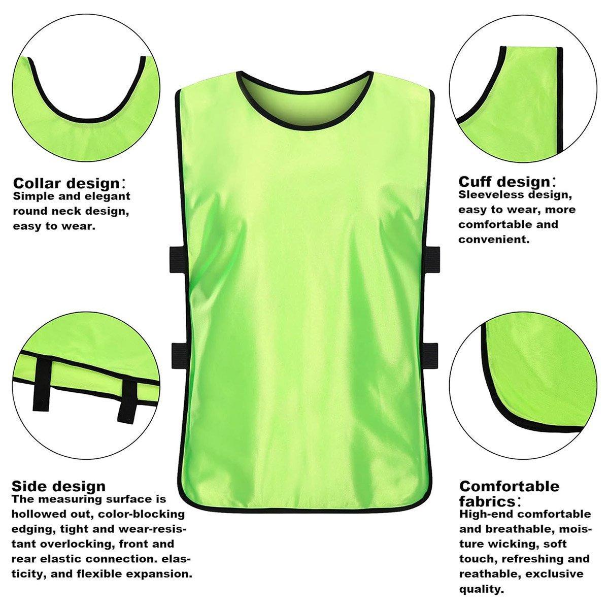 6X Sports Training Bibs Soccer Vests Group Team Bibs Basketball Cricket Football - Fluorescent Green-S