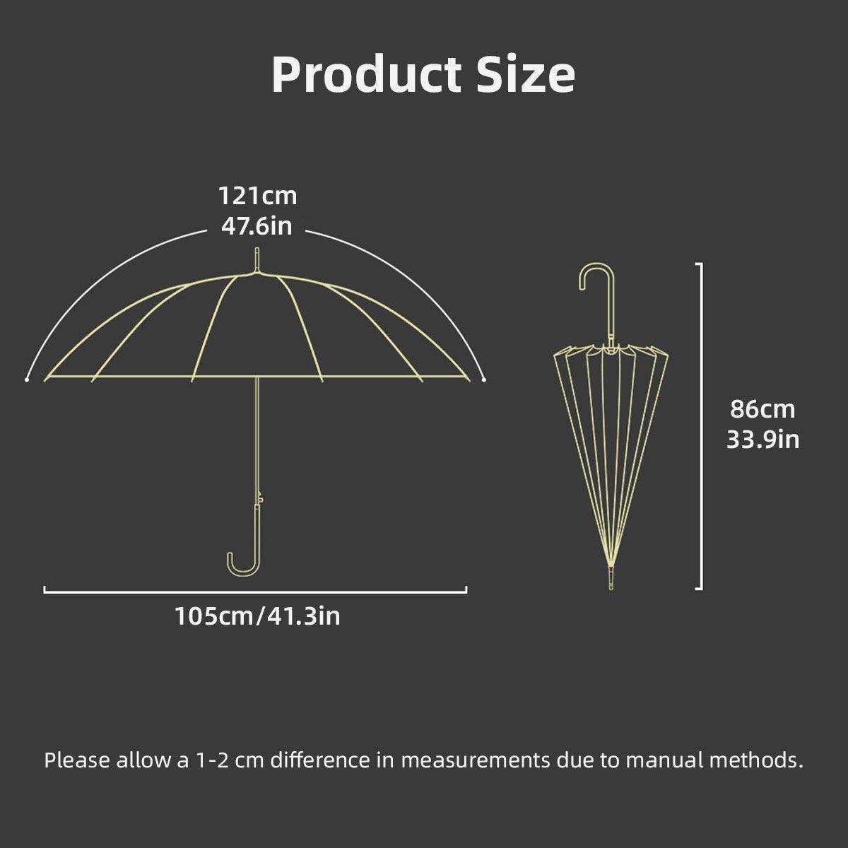 Large 16 Bone Automatic Umbrella Unisex Long Handle Dual Use Rain Sun Umbrella - Beige