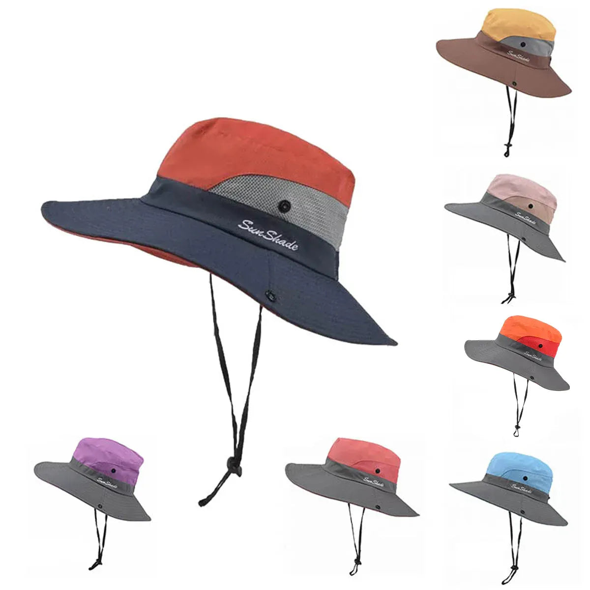 Women Wide Brim Ponytail Hat Sun Protect Visor Summer Beach Cap Anti Uv Floppy - Watermelon Red