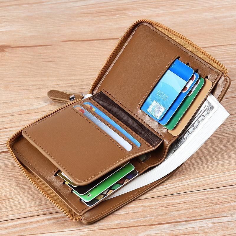 Men'S Rfid Blocking Leather Short Wallet Credit Id Card Cash Holder Purse
