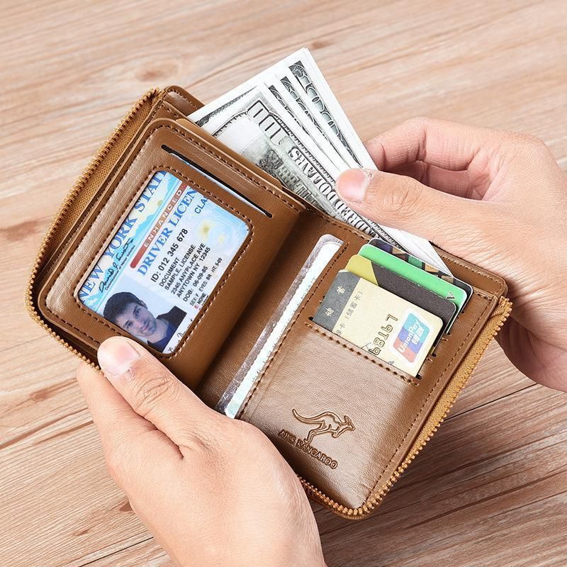 Men'S Rfid Blocking Leather Short Wallet Credit Id Card Cash Holder Purse