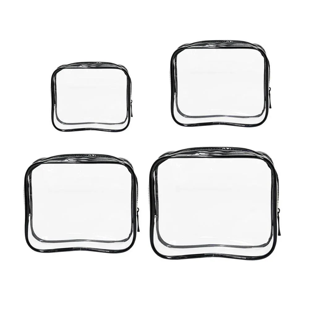 4pcs Durable PVC Cosmetic Bags Easy to Clean Multiple Sizes and Colours 9 Shades - 4pcs-Black