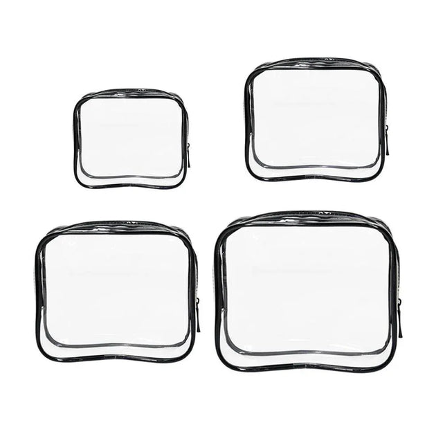 4pcs Durable PVC Cosmetic Bags Easy to Clean Multiple Sizes and Colours 9 Shades - 4pcs-Black
