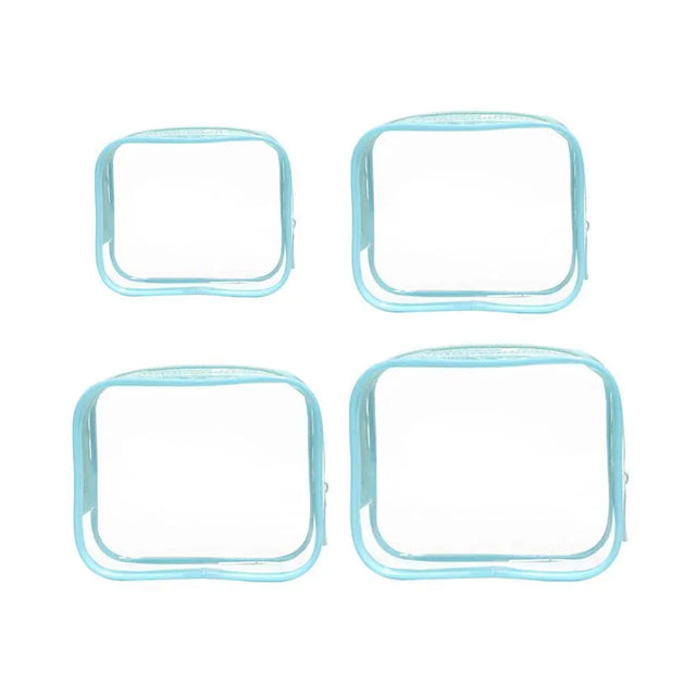 4pcs Durable PVC Cosmetic Bags Easy to Clean Multiple Sizes and Colours 9 Shades - 4pcs-Blue