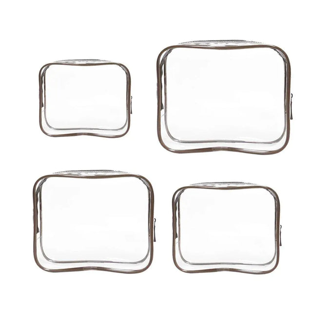 4pcs Durable PVC Cosmetic Bags Easy to Clean Multiple Sizes and Colours 9 Shades - 4pcs-Coffee