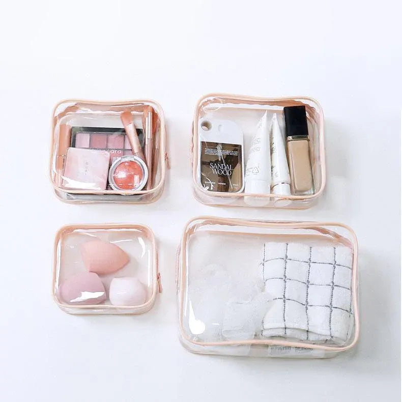 4pcs Durable PVC Cosmetic Bags Easy to Clean Multiple Sizes and Colours 9 Shades - 4pcs-Green