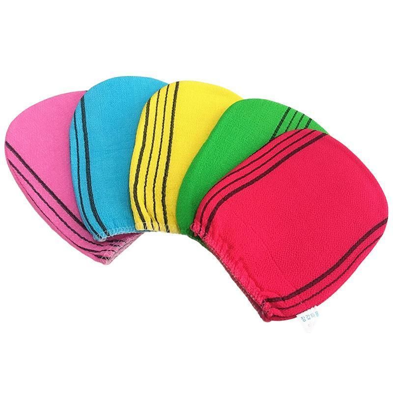 Fiber Cleaner Bath Glove Exfoliating Towel Body Rub Shower Scrub Glove Washcloth - Yellow