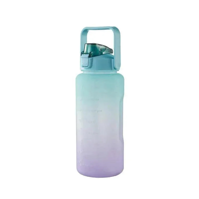 2L Large Water Bottle Straw Time Gradient Cup Fitness Jugs Sport Gym Training - Green
