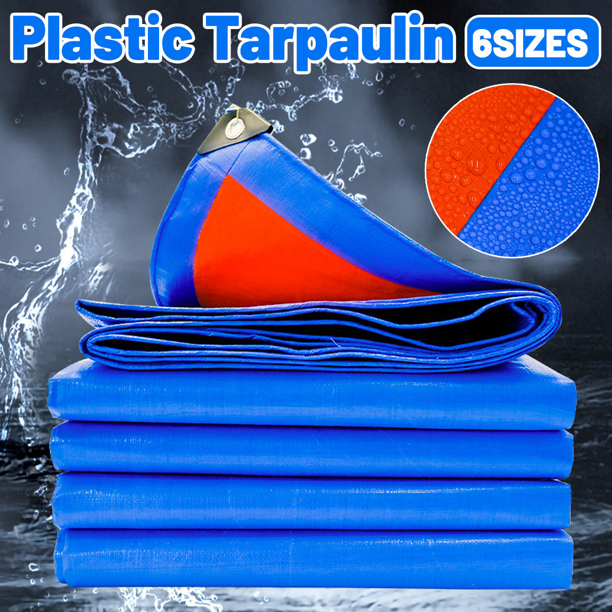 Waterproof Plastic Tarp Cover Heavy Duty Ground Sheet Rainproof Dustproof Blue - 2x2m