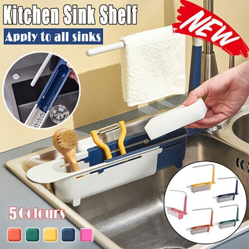 Telescopic Sink Rack Holder Expandable Storage Drain Basket Home Kitchen Tools - Green