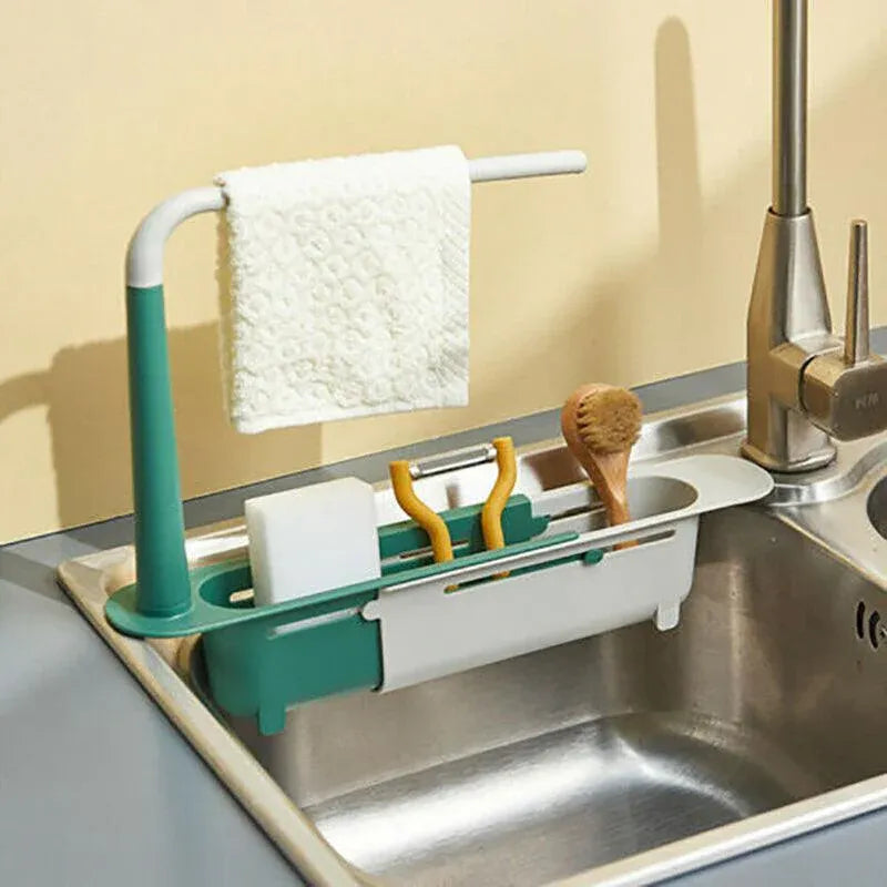Telescopic Sink Rack Holder Expandable Storage Drain Basket Home Kitchen Tools - Green