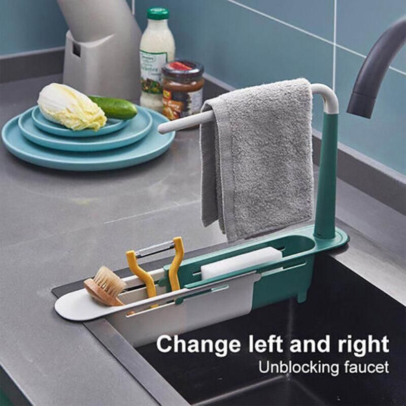 Telescopic Sink Rack Holder Expandable Storage Drain Basket Home Kitchen Tools - Green