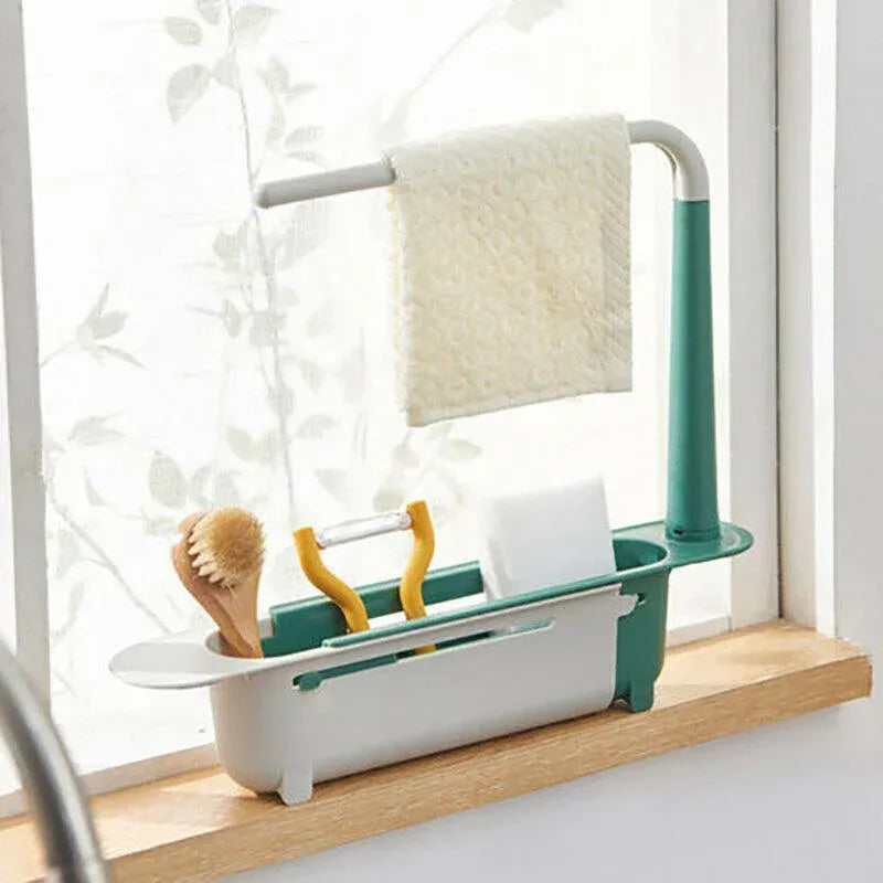 Telescopic Sink Rack Holder Expandable Storage Drain Basket Home Kitchen Tools - Green