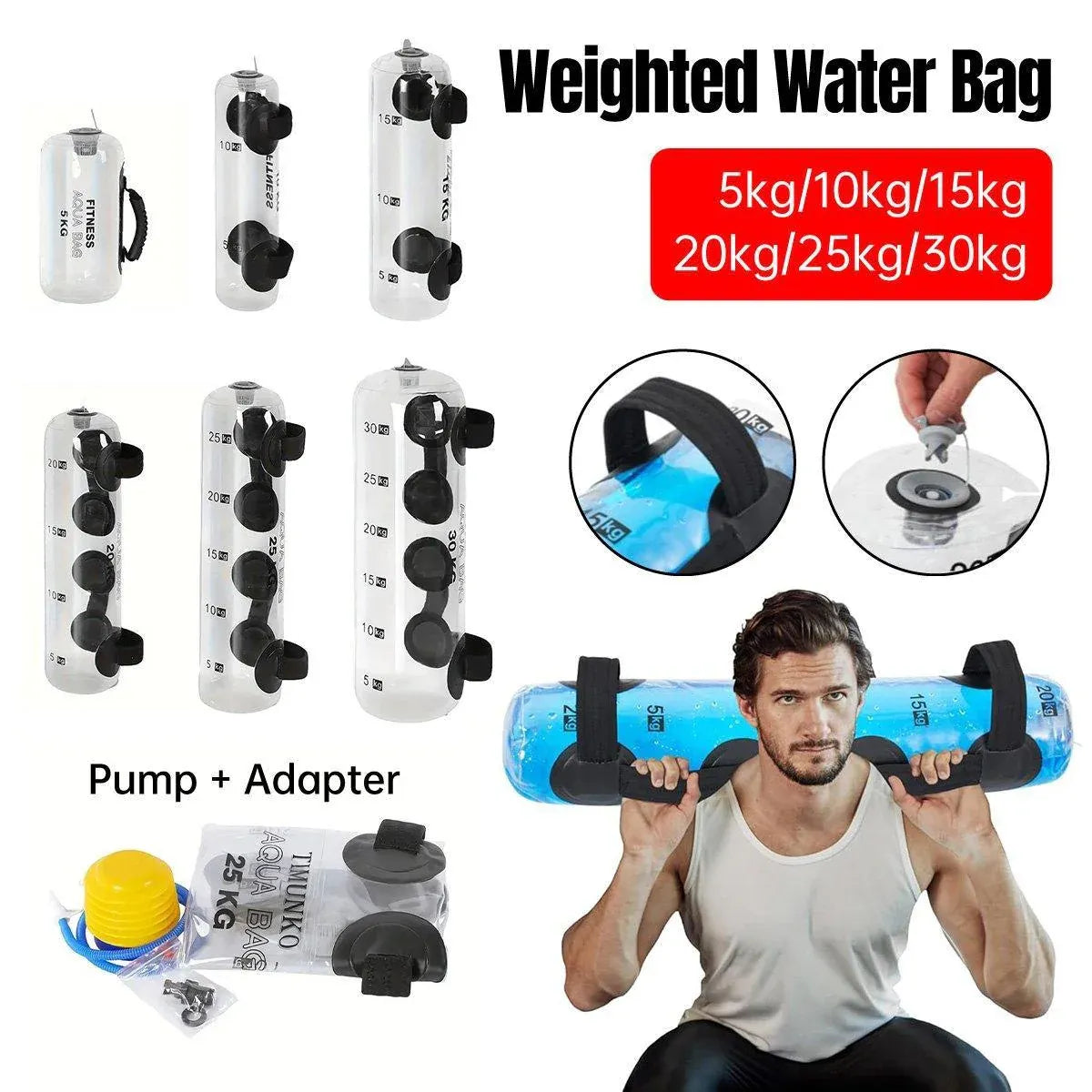 Adjustable Inflatable Water Weight Bag for Fitness Squat Strength Training Bag - 10kg
