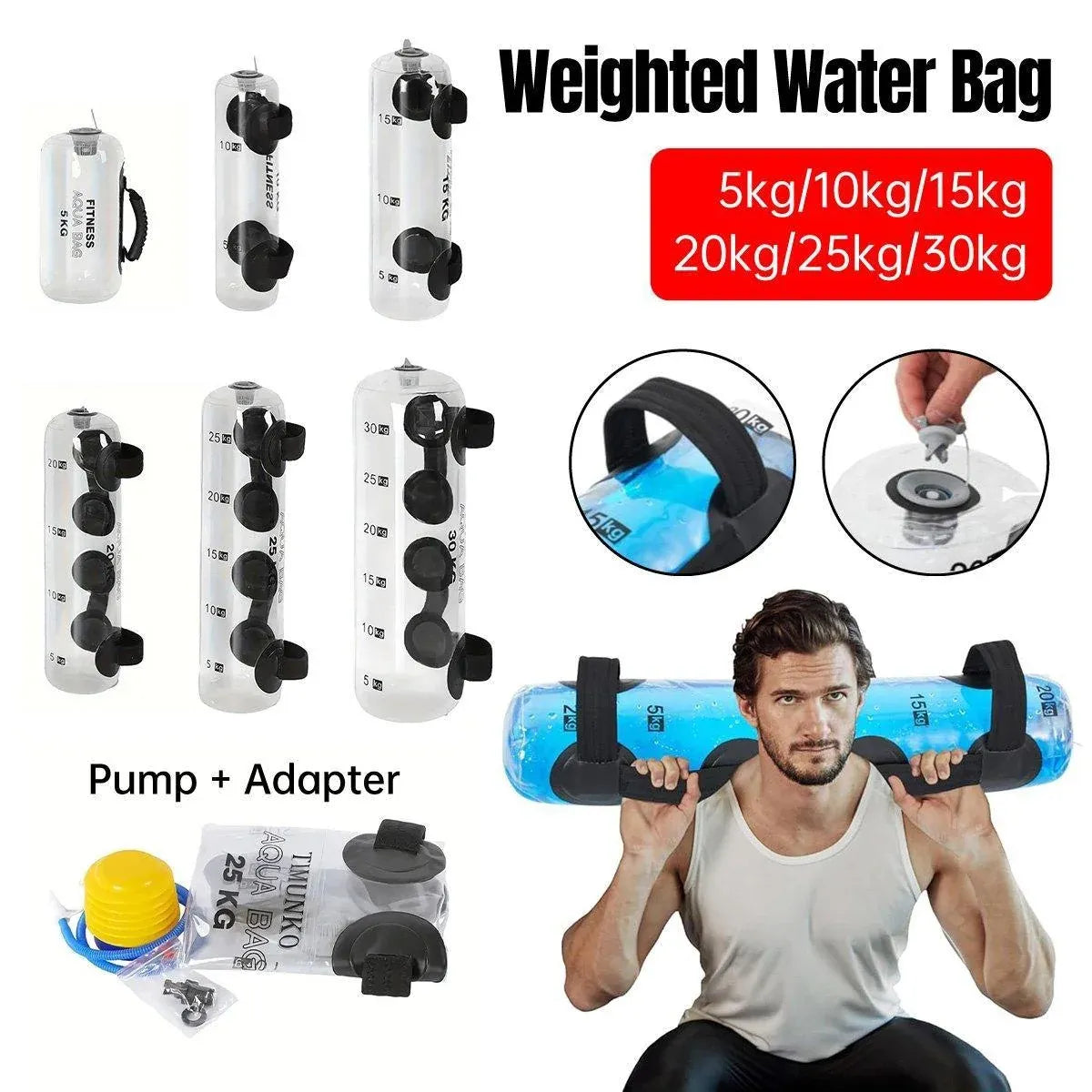 Adjustable Inflatable Water Weight Bag for Fitness Squat Strength Training Bag - 25kg