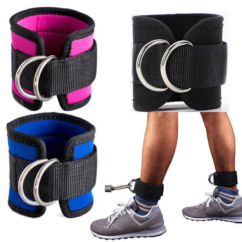 2PCS Weight Lifting Ankle D-Ring Strap Pulley Cable Kickbacks Attachment Gym Leg - Black