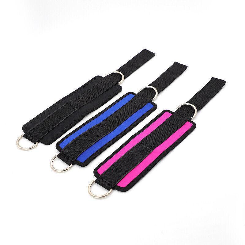 2PCS Weight Lifting Ankle D-Ring Strap Pulley Cable Kickbacks Attachment Gym Leg - Black
