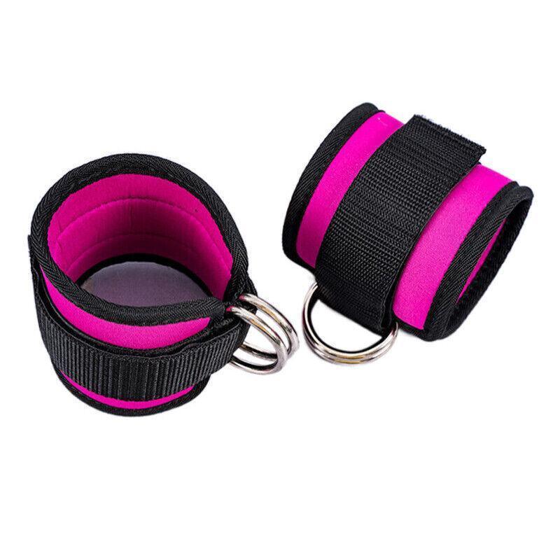 2PCS Weight Lifting Ankle D-Ring Strap Pulley Cable Kickbacks Attachment Gym Leg - Black