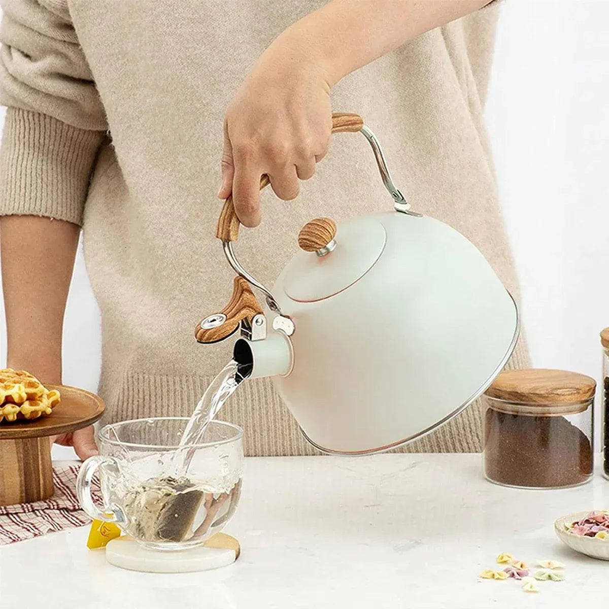 Off White Kettle Whistling Kettle Stainless Steel Stovetop Kitchen Cookware