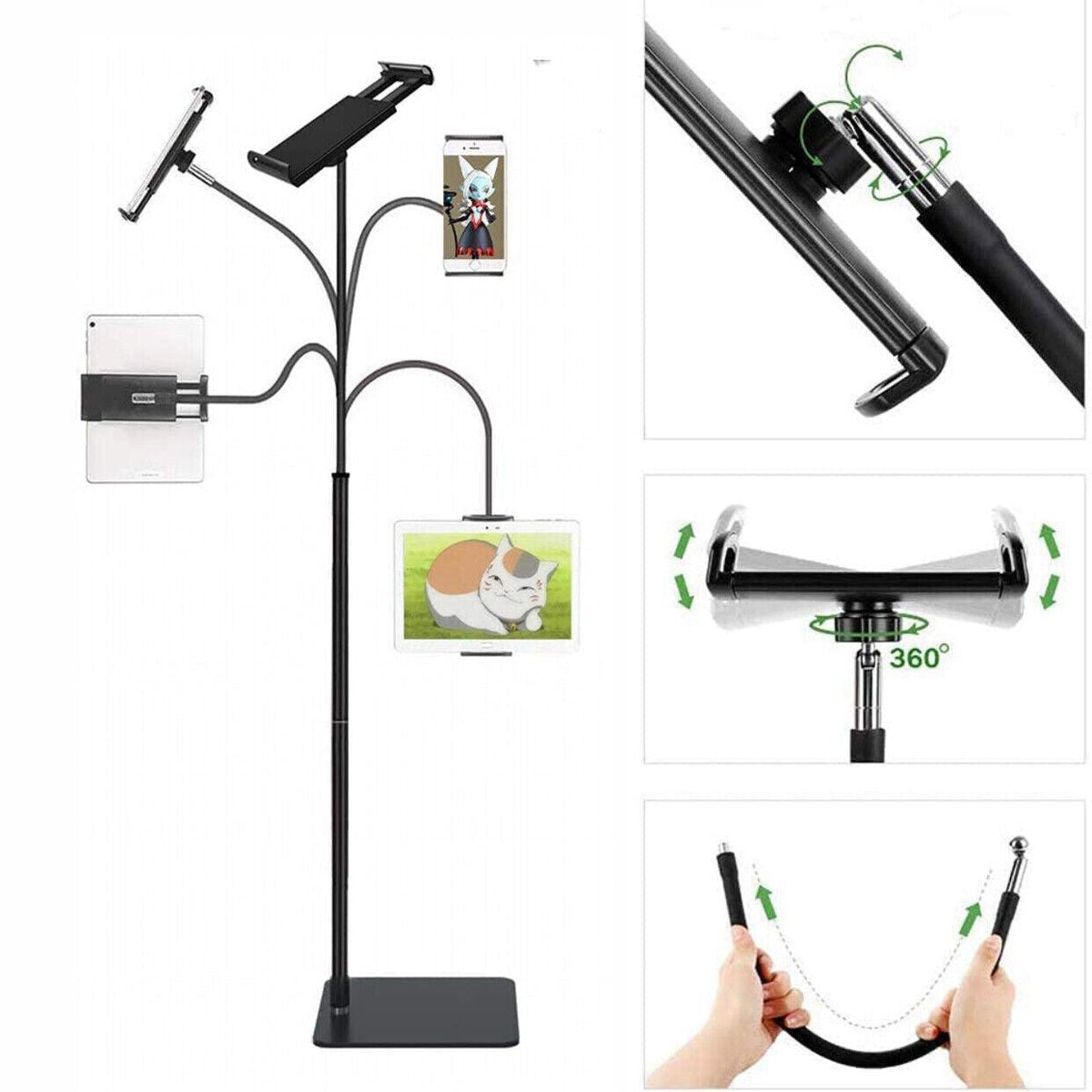 Adjustable Floor/Desk Stand Bed Lazy Mount Holder Arm Bracket For Phone Tablet - 6.5-9cm White(Desk Stand)