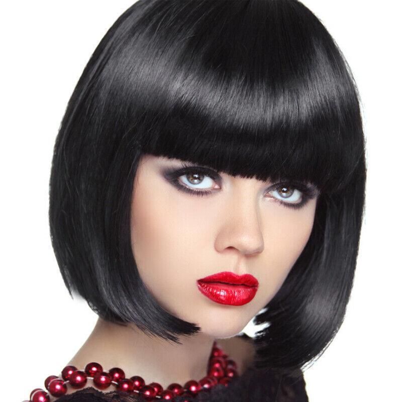 Short Bob Wig with Bangs for Women Synthetic Cosplay Party Hair in 14 Colours - Dark Pink