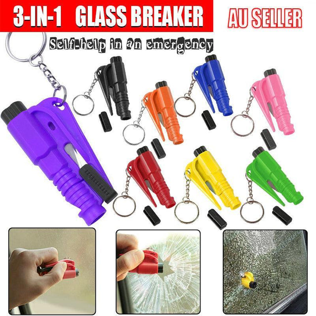 3 In 1 Car Window Glass Breaker Emergency Escape Tool with Cutter - Red